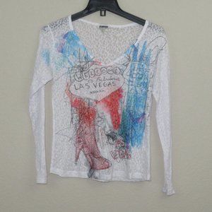 Wear Code White Sheer Long Sleeve "Welcome to LV"